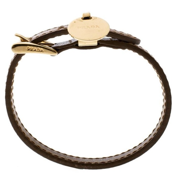 PRADA Buckle Closure Saffiano Leather Bracelet Gold Tone Medium Size - Picture 8 of 9